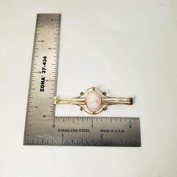 Vintage 10 Karat Yellow Gold Cameo Bar Pin/Brooch #12188 - Picture 6 of 6